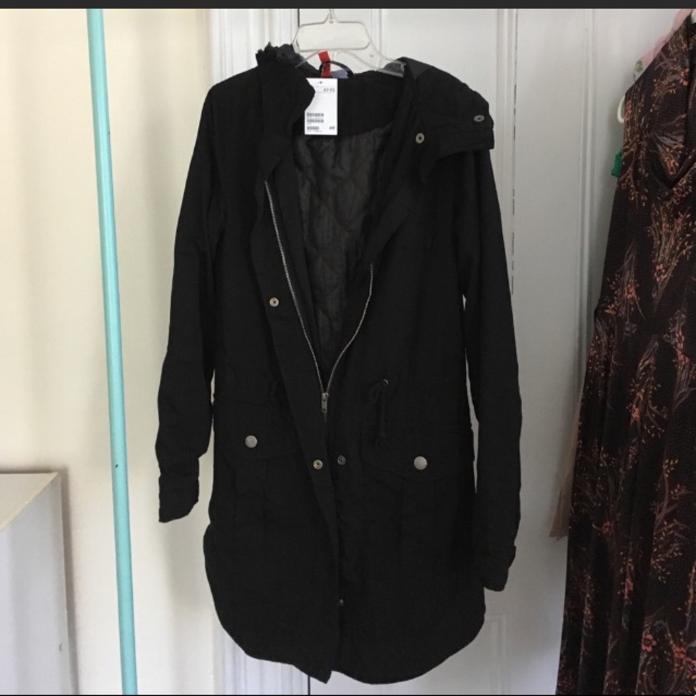 NWT H&M Black Coat with Drawstring Waist